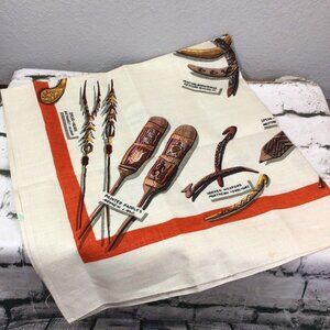 Vintage Aboriginal Motif Linen Handkerchief Wallhanging by Heil Australia 35” Sq